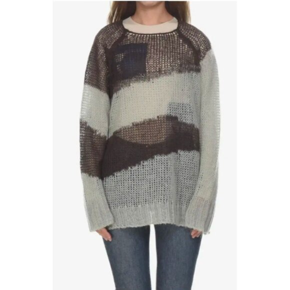 Theopen Product Boho Knit Mesh Sweater Multicolor Slouchy Pullover Artsy Grunge - Picture 6 of 15